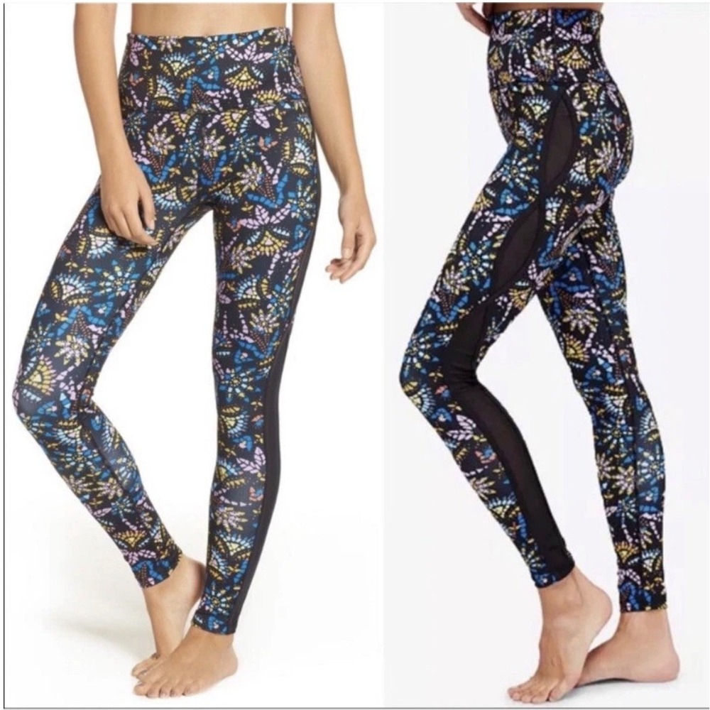 FP Movement Leggings Women S Black Multi Geometric Mesh Panel High Rise Tights